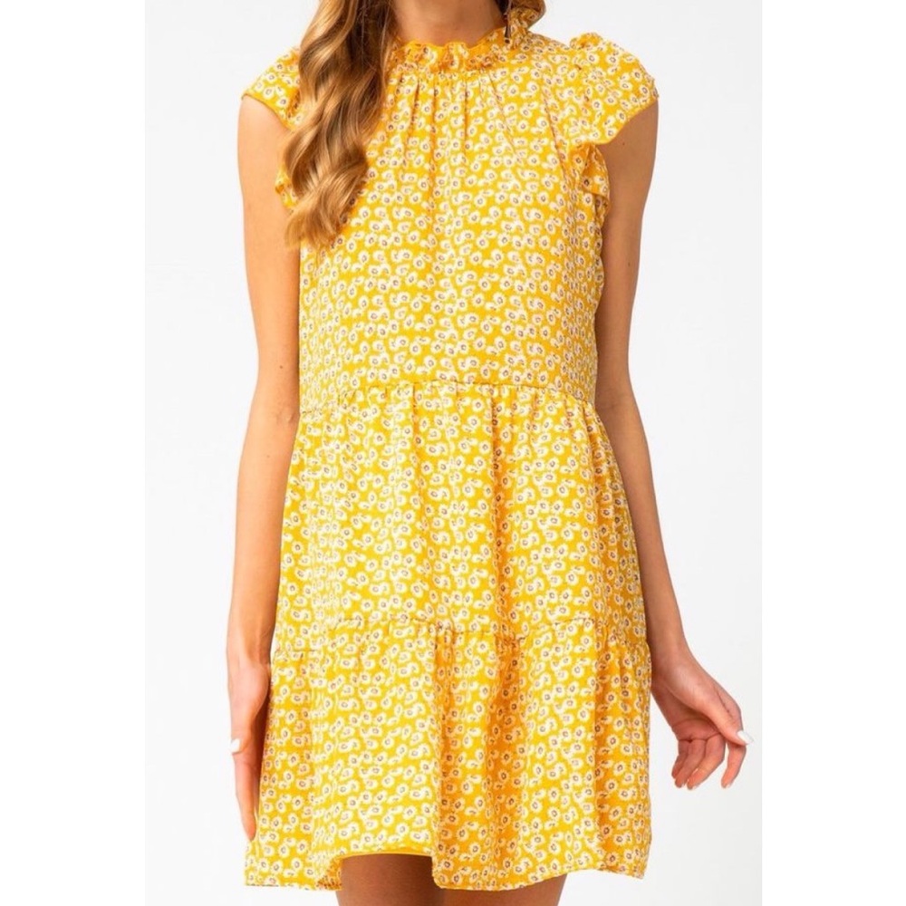 Yellow Floral Ruffle Dress